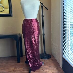 Elegant Sequin Maxi Skirt - Red